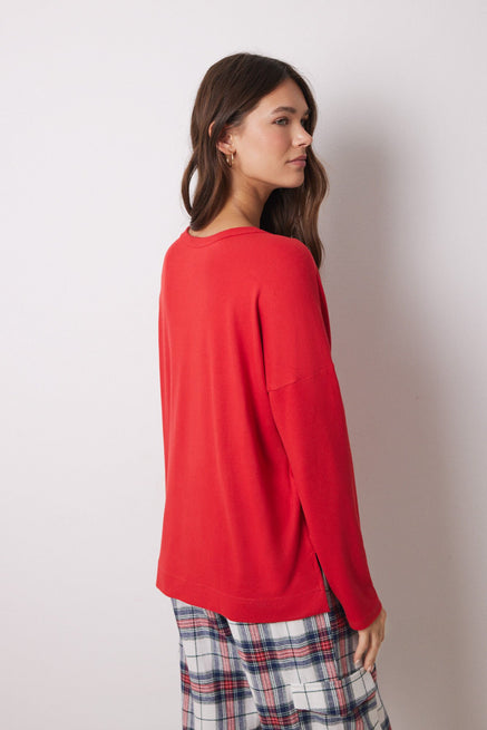 Red Top,Red Velvet Long Sleeve Shirt,Women'secret