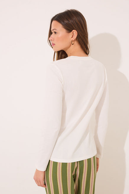 Ivory Top,Long sleeve t T-shirt 100% white cotton,Women'secret