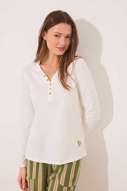 Ivory Top,Long sleeve t T-shirt 100% white cotton,Women'secret