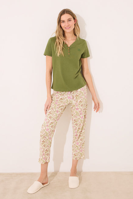 Dark Khaki Top,Short sleeve t T-shirt 100% cotton green,Women'secret