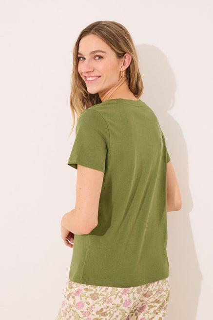 Dark Khaki Top,Short sleeve t T-shirt 100% cotton green,Women'secret