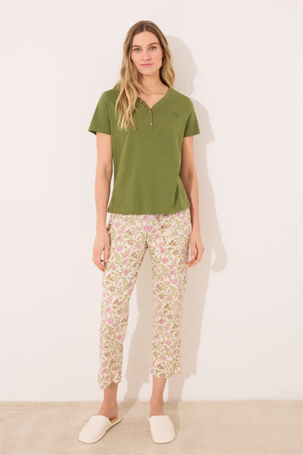 Dark Khaki Top,Short sleeve t T-shirt 100% cotton green,Women'secret