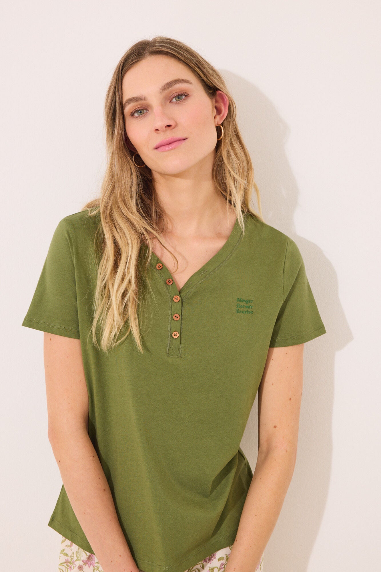 Dark Khaki Top,Short sleeve t T-shirt 100% cotton green,Women'secret