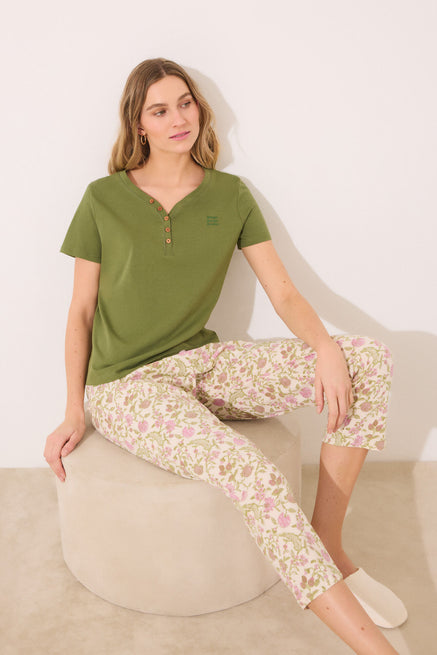 Dark Khaki Top,Short sleeve t T-shirt 100% cotton green,Women'secret
