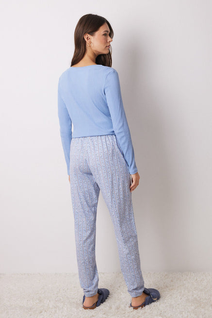 Blue Print Bottom,Skinny Striped Floral Cotton Pyjamas Pants,Women'secret