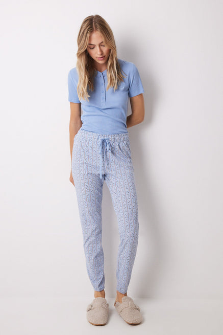 Blue Print Bottom,Skinny Striped Floral Cotton Pyjamas Pants,Women'secret
