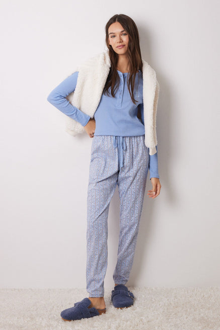 Blue Print Bottom,Skinny Striped Floral Cotton Pyjamas Pants,Women'secret