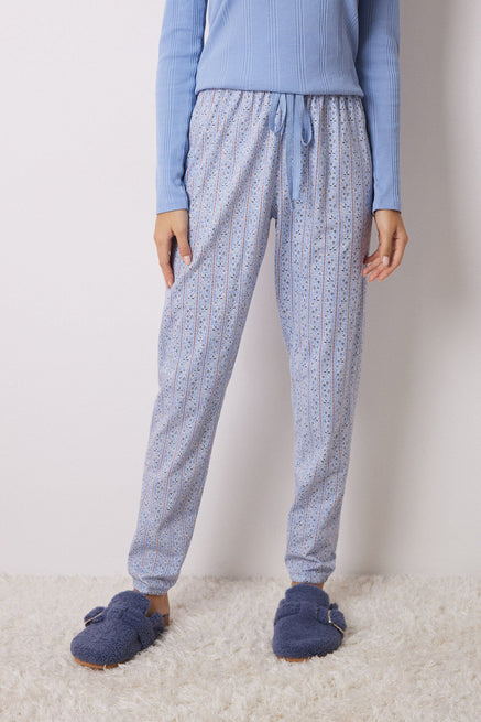 Blue Print Bottom,Skinny Striped Floral Cotton Pyjamas Pants,Women'secret