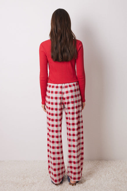Red Print Bottom,Red Plaid Pyjamas Pants,Women'secret