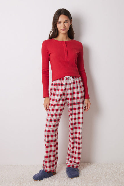 Red Print Bottom,Red Plaid Pyjamas Pants,Women'secret