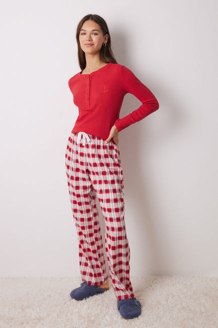 Red Print Bottom,Red Plaid Pyjamas Pants,Women'secret