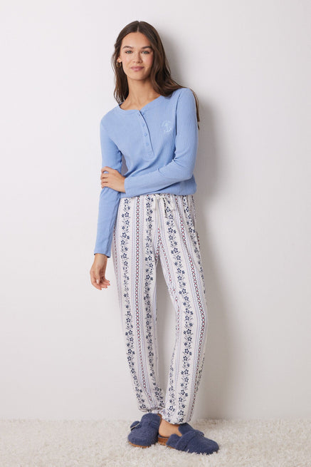 White Print Bottom,Striped Flower Pyjamas Pants,Women'secret