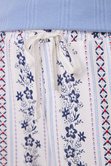 White Print Bottom,Striped Flower Pyjamas Pants,Women'secret