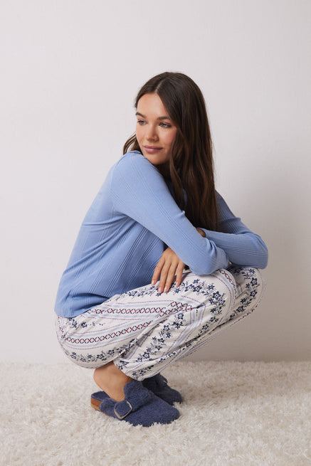 White Print Bottom,Striped Flower Pyjamas Pants,Women'secret