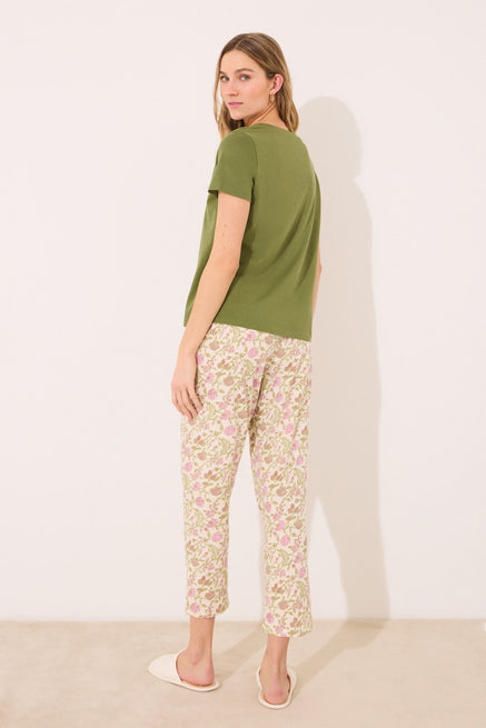 Multicoloured Bottom,100% Cotton Carrot-Cut Floral Print Long Trousers,Women'secret