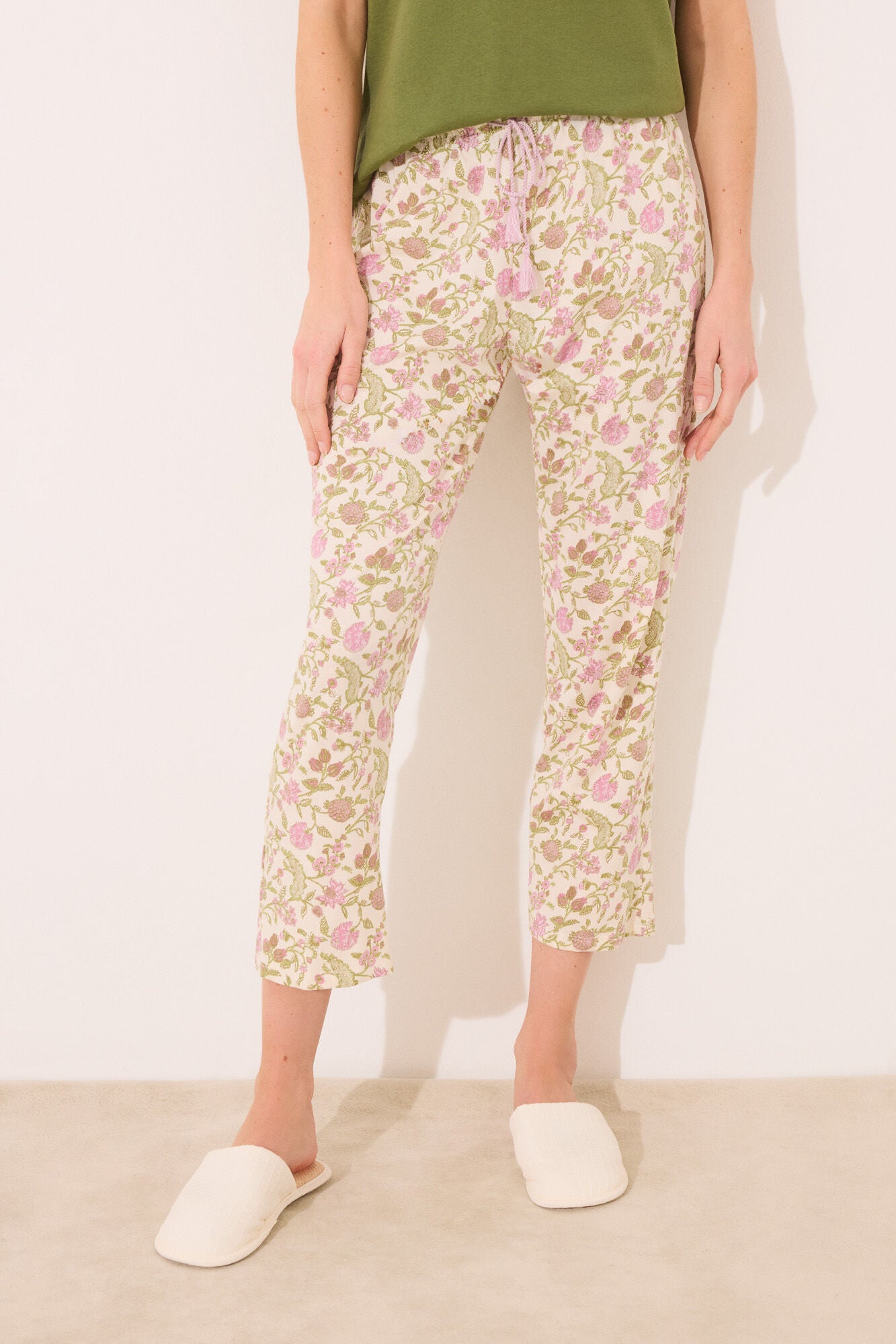 Multicoloured Bottom,100% Cotton Carrot-Cut Floral Print Long Trousers,Women'secret