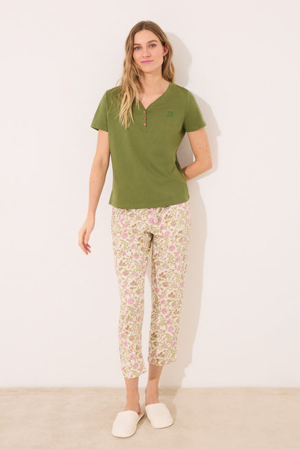 Multicoloured Bottom,100% Cotton Carrot-Cut Floral Print Long Trousers,Women'secret