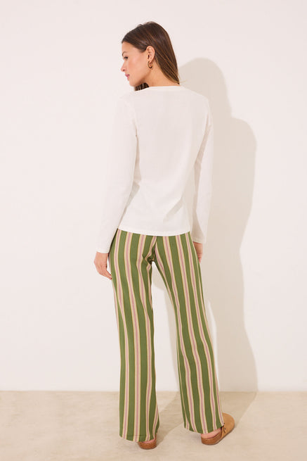 Green Print Bottom,Striped viscose lounge long trouser,Women'secret