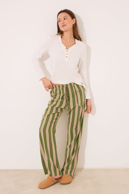 Green Print Bottom,Striped viscose lounge long trouser,Women'secret