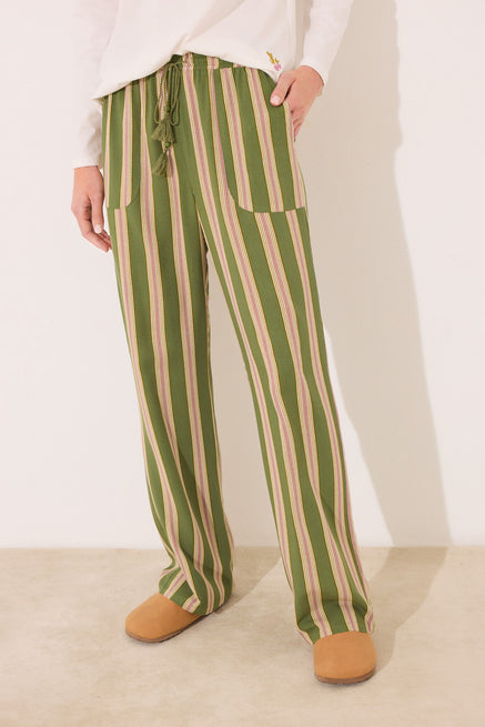 Green Print Bottom,Striped viscose lounge long trouser,Women'secret