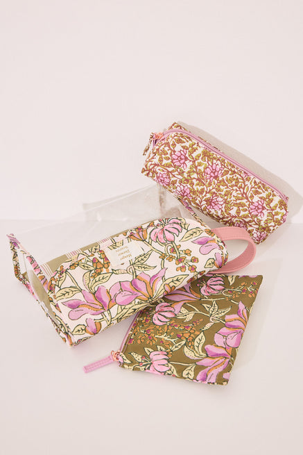 Multicoloured Vanity Case,Pack of 3 padded flower toiletry bags,Women'secret