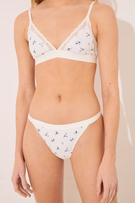 Ivory Brief,White print strappy Brazilian panty,Women'secret